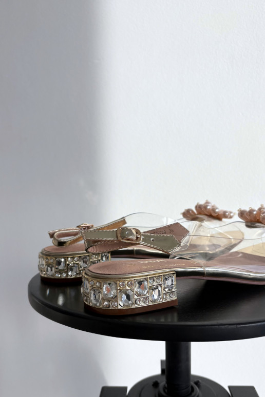 Külgedelt läbipaistvad sandaalid Sellel ondala kontsaga Koos Ornatei Detalami D&A MR52-229 Kuldset värvi