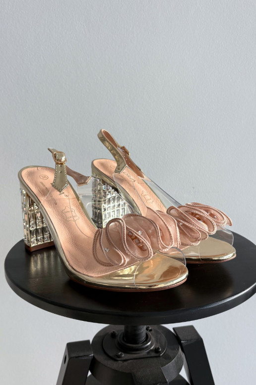 sandaalid kõrge jämeda kontsaga kristallidega D&A MR52-237 Kuldset värvi