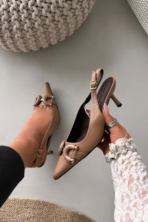 Pealistesandaalid kõrge jämeda kontsaga Koos Ornate Detalem pruunid värvi Brienne