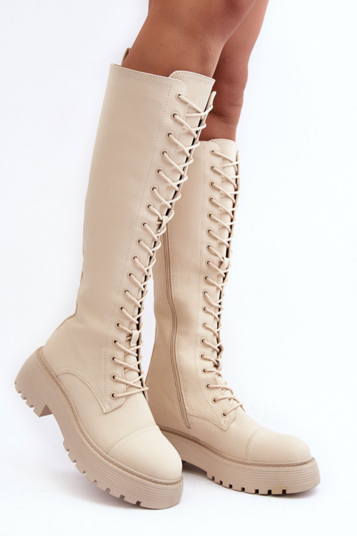 nööritavad voodriga pika säärega saapad nöörsaapad Enne Põlve beeži värvi Bergdis