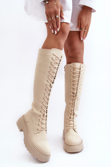 nööritavad voodriga pika säärega saapad nöörsaapad Enne Põlve beeži värvi Bergdis 2