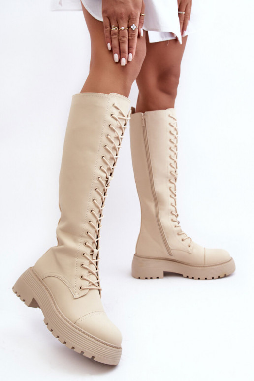 nööritavad voodriga pika säärega saapad nöörsaapad Enne Põlve beeži värvi Bergdis