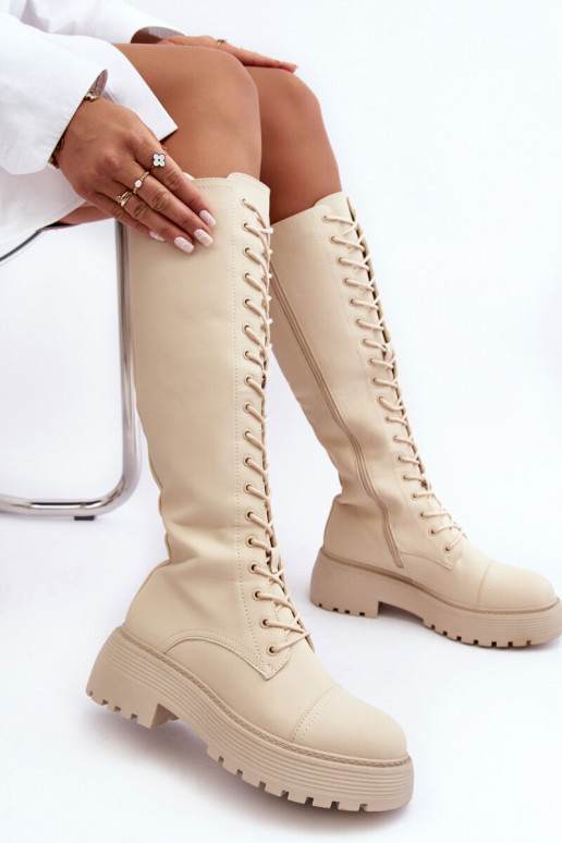 nööritavad voodriga pika säärega saapad nöörsaapad Enne Põlve beeži värvi Bergdis