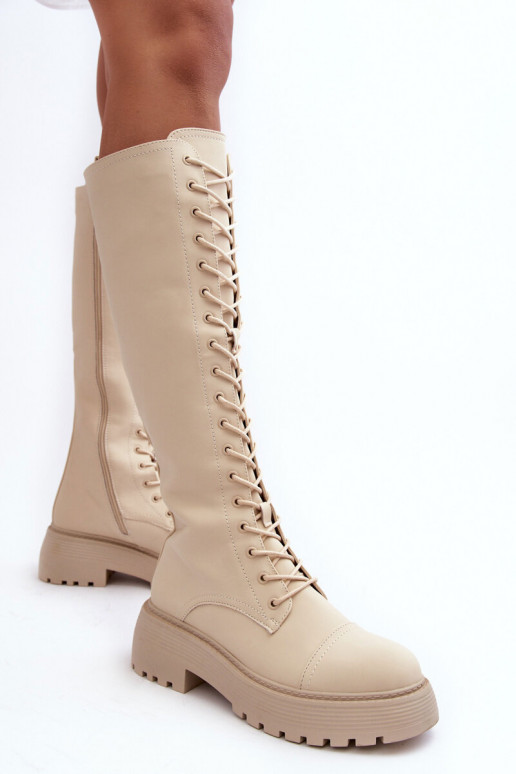 nööritavad voodriga pika säärega saapad nöörsaapad Enne Põlve beeži värvi Bergdis