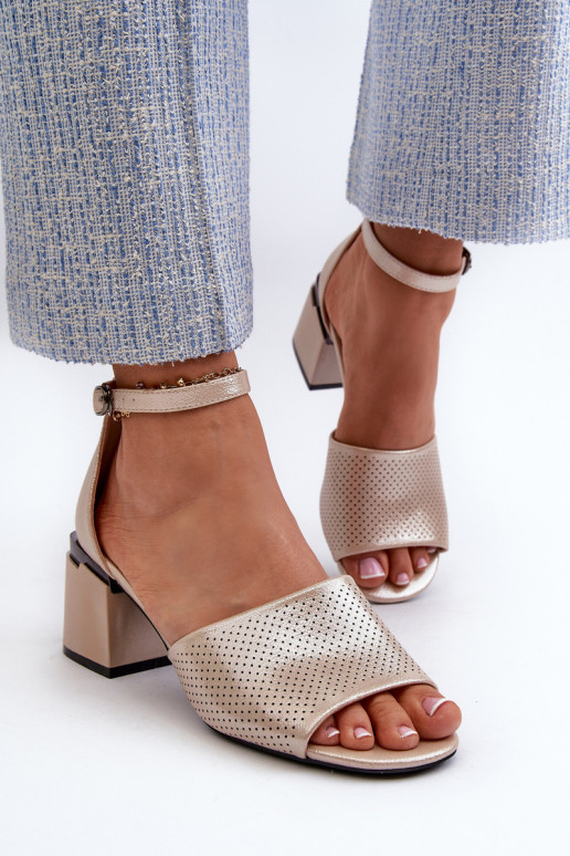 Pealistesandaalid kõrge jämeda kontsaga eko-nahast Kuldset värvi Horissa