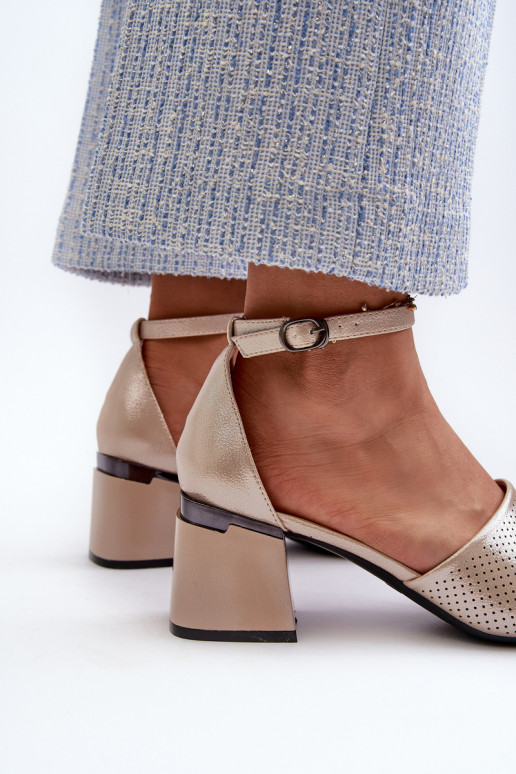 Pealistesandaalid kõrge jämeda kontsaga eko-nahast Kuldset värvi Horissa