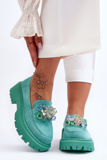 Pealiste mokassinad kunstkristallidega Rohelist värvi Avril 2