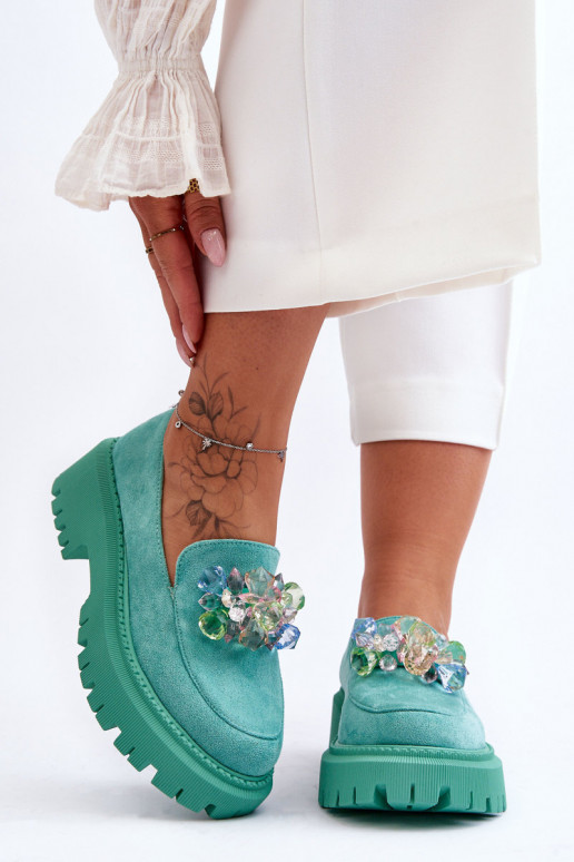 Pealiste mokassinad kunstkristallidega Rohelist värvi Avril