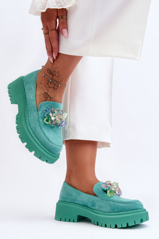 Pealiste mokassinad kunstkristallidega Rohelist värvi Avril