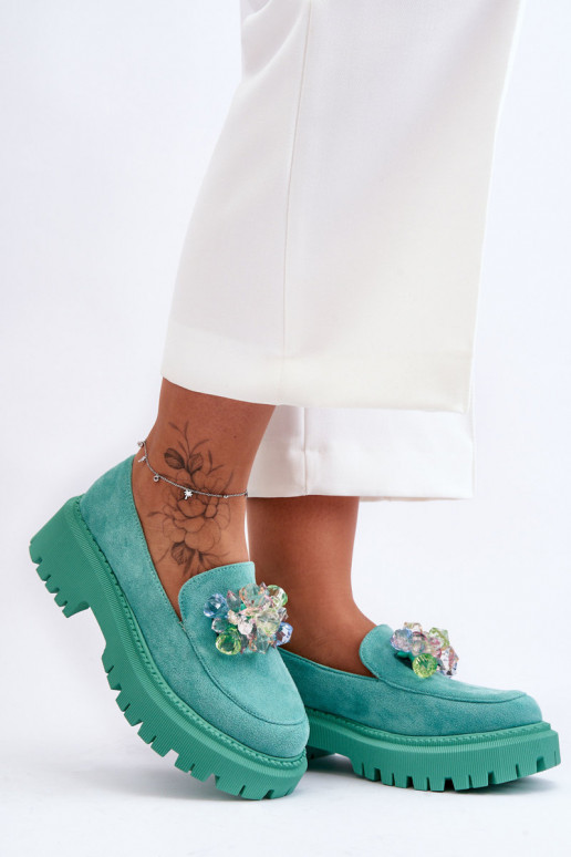 Pealiste mokassinad kunstkristallidega Rohelist värvi Avril