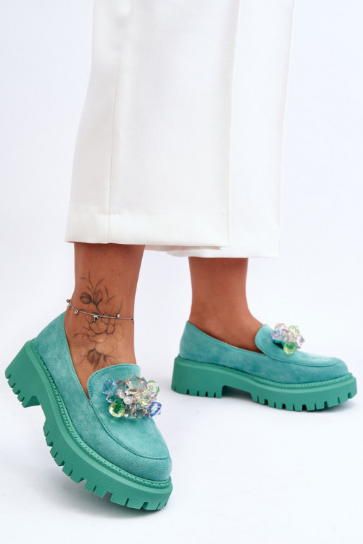 Pealiste mokassinad kunstkristallidega Rohelist värvi Avril