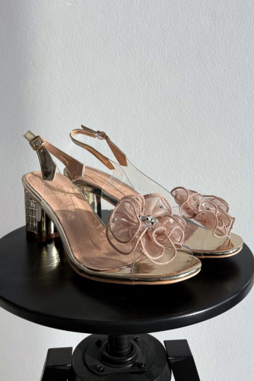 sandaalid kõrge jämeda kontsaga kaunistustega D&A MR52-238 Kuldset värvi