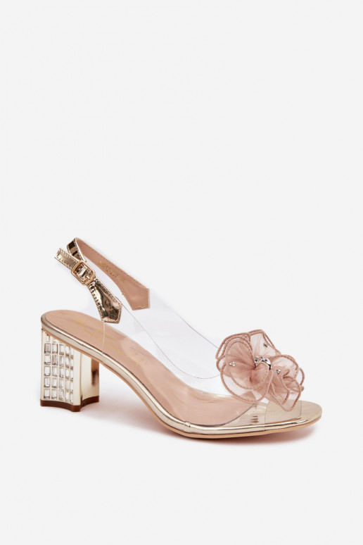 sandaalid kõrge jämeda kontsaga kaunistustega D&A MR52-238 Kuldset värvi