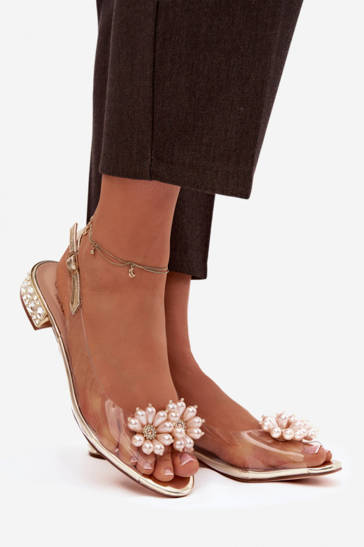 Külgedelt läbipaistvad sandaalid Sellel ondala kontsaga Koos Ornatei Detalami D&A MR52-229 Kuldset värvi