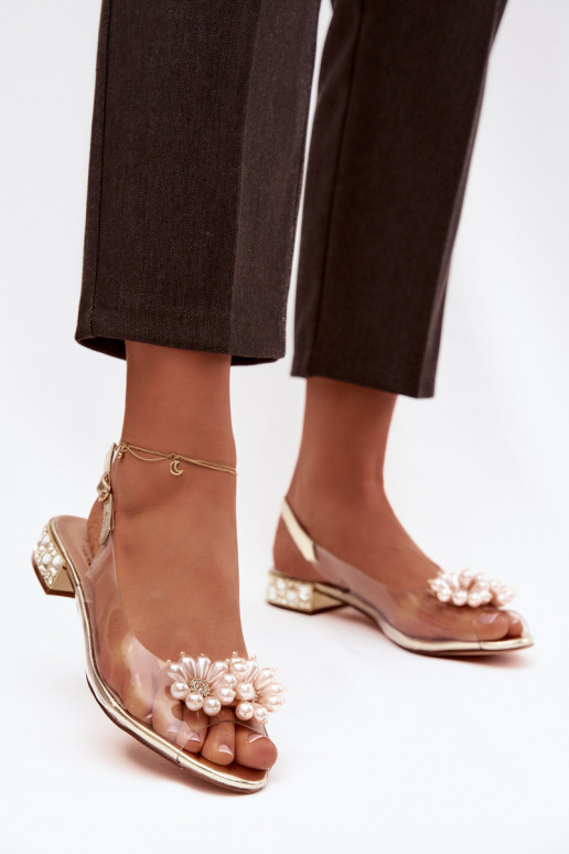 Külgedelt läbipaistvad sandaalid Sellel ondala kontsaga Koos Ornatei Detalami D&A MR52-229 Kuldset värvi