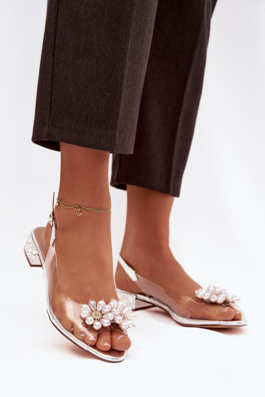 Külgedelt läbipaistvad sandaalid Sellel ondala kontsaga Koos Ornatei Detalami D&A MR52-229 Hõbedat värvi