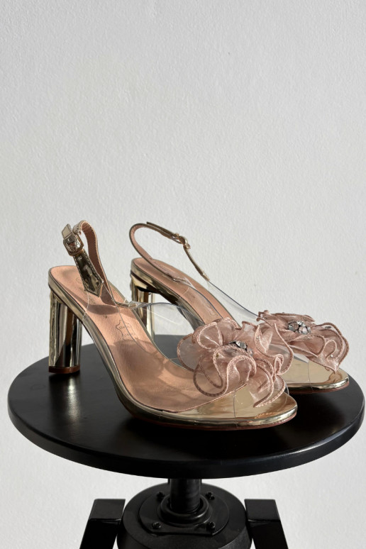 sandaalid kõrge jämeda kontsaga kaunistustega I Kryształkami D&A MR52-236 Kuldset värvi