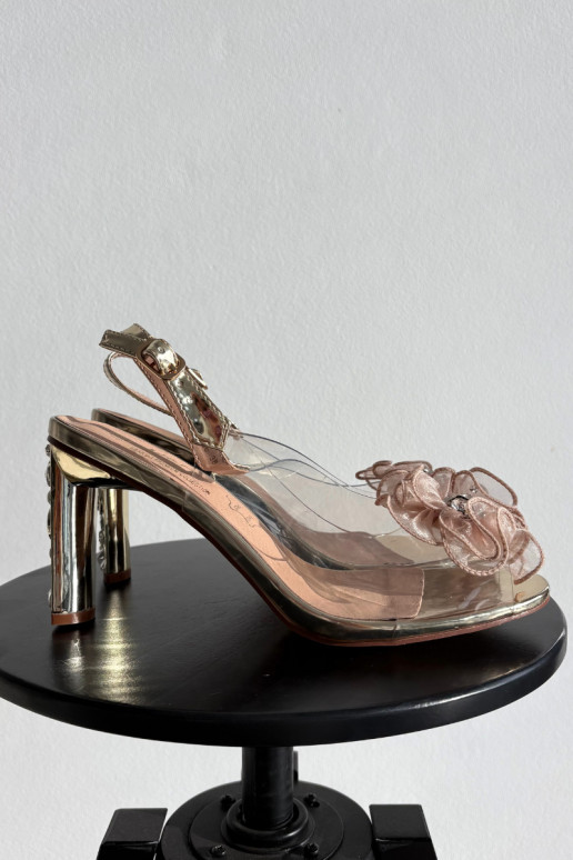 sandaalid kõrge jämeda kontsaga kaunistustega I Kryształkami D&A MR52-236 Kuldset värvi