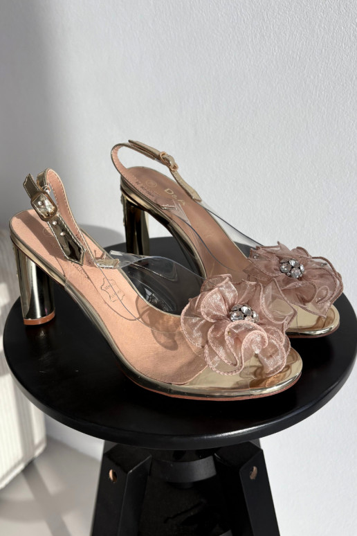 sandaalid kõrge jämeda kontsaga kaunistustega I Kryształkami D&A MR52-236 Kuldset värvi