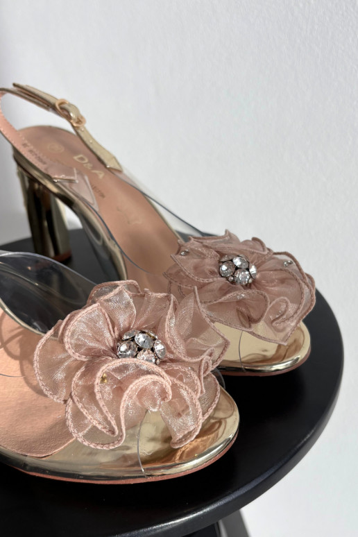 sandaalid kõrge jämeda kontsaga kaunistustega I Kryształkami D&A MR52-236 Kuldset värvi