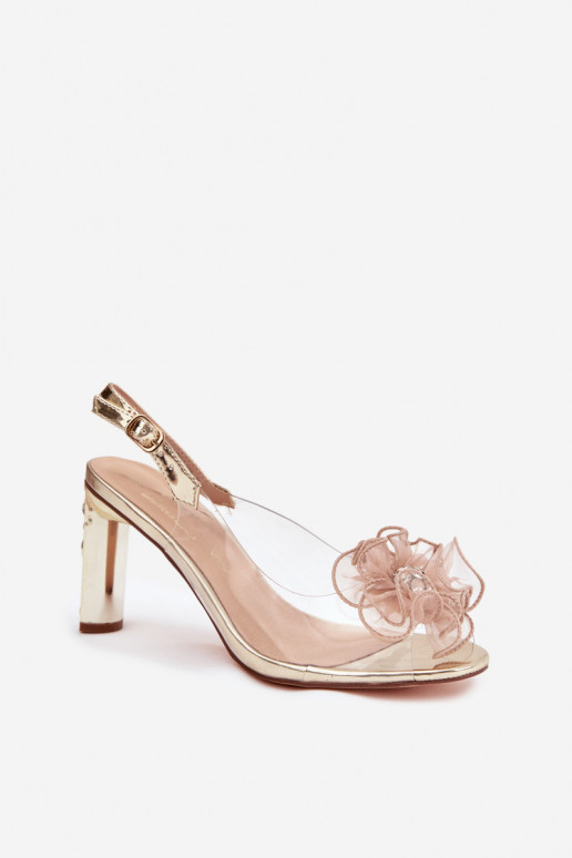 sandaalid kõrge jämeda kontsaga kaunistustega I Kryształkami D&A MR52-236 Kuldset värvi