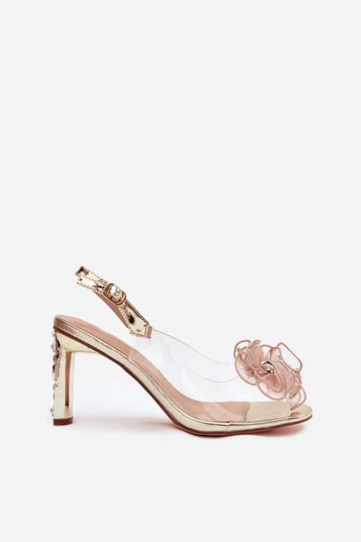 sandaalid kõrge jämeda kontsaga kaunistustega I Kryształkami D&A MR52-236 Kuldset värvi