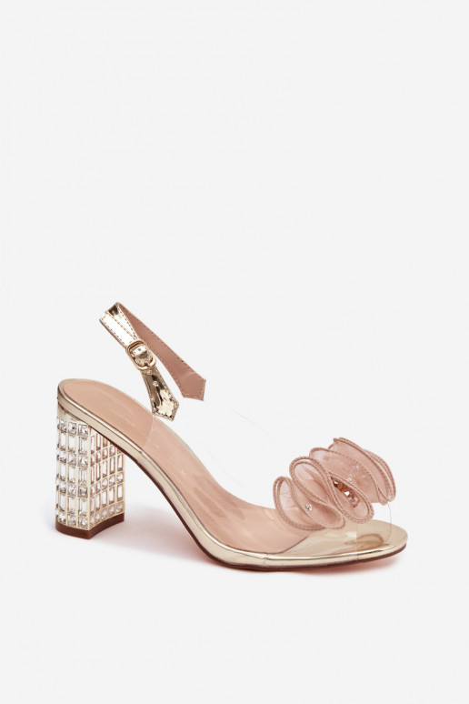 sandaalid kõrge jämeda kontsaga kristallidega D&A MR52-237 Kuldset värvi