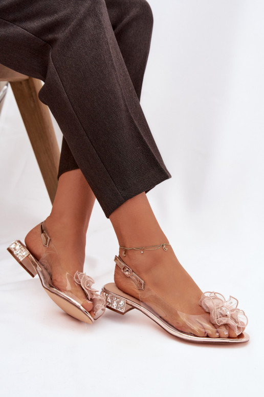 Külgedelt läbipaistvad sandaalid Sellel ondala kontsaga kristallidega Ja Dekoratsioon D&A MR52-230 Kuldset värvi