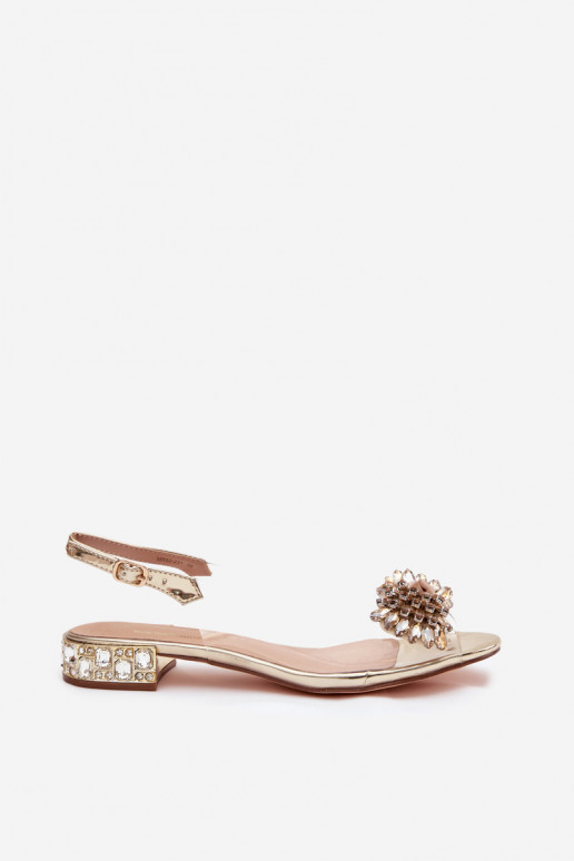 Külgedelt läbipaistvad sandaalid lipsukesega D&A MR52-231 Kuldset värvi