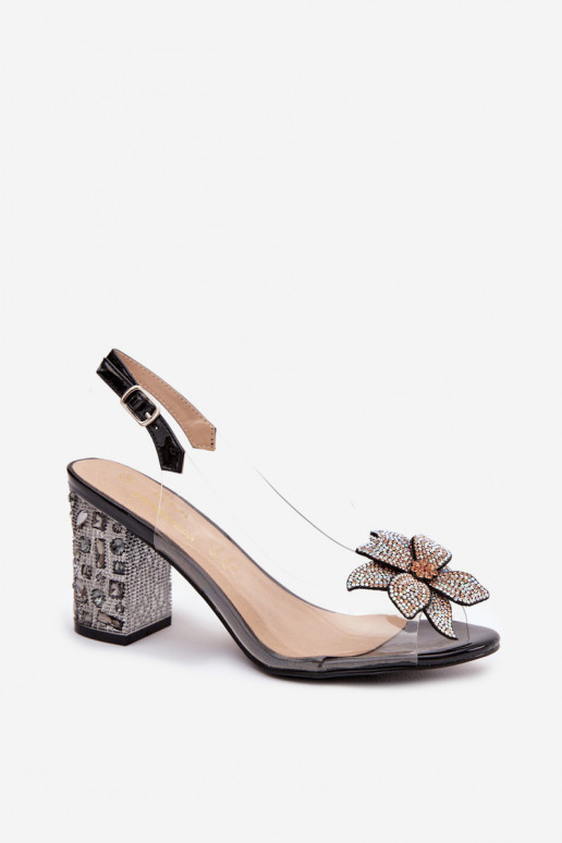 Külgedelt läbipaistvad sandaalid kõrge jämeda kontsaga kaunistustega D&A MR38-321 msuud