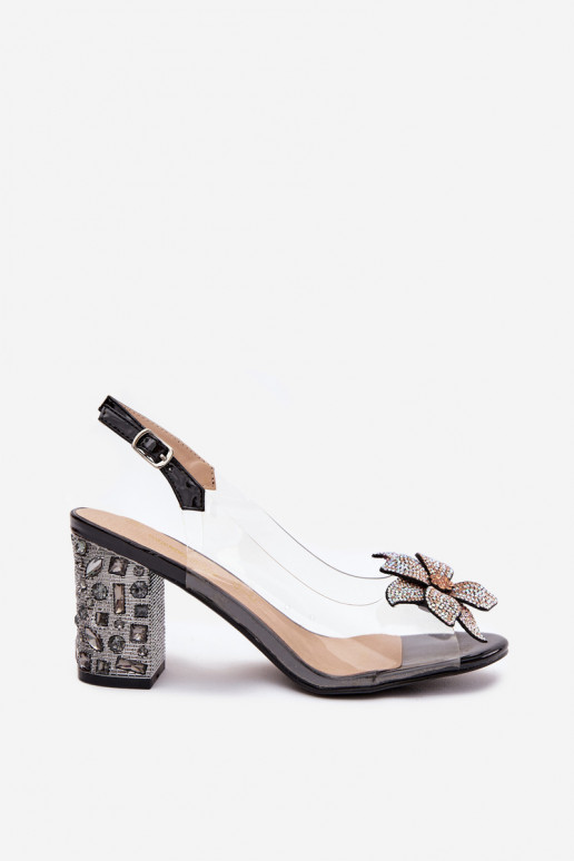 Külgedelt läbipaistvad sandaalid kõrge jämeda kontsaga kaunistustega D&A MR38-321 msuud