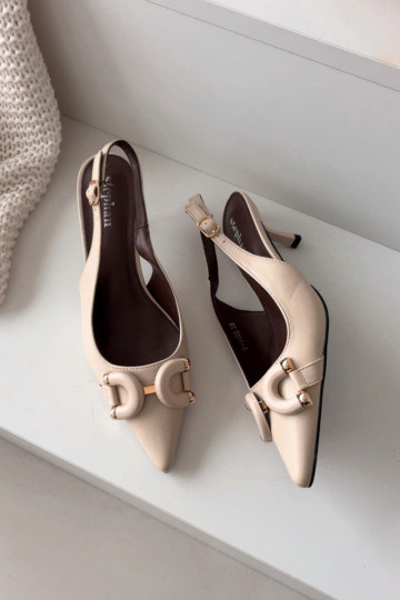 Pealistesandaalid kõrge jämeda kontsaga Koos Ornate Detalem Elevandiluu värvi Brienne