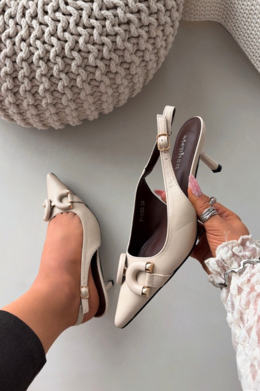 Pealistesandaalid kõrge jämeda kontsaga Koos Ornate Detalem Elevandiluu värvi Brienne