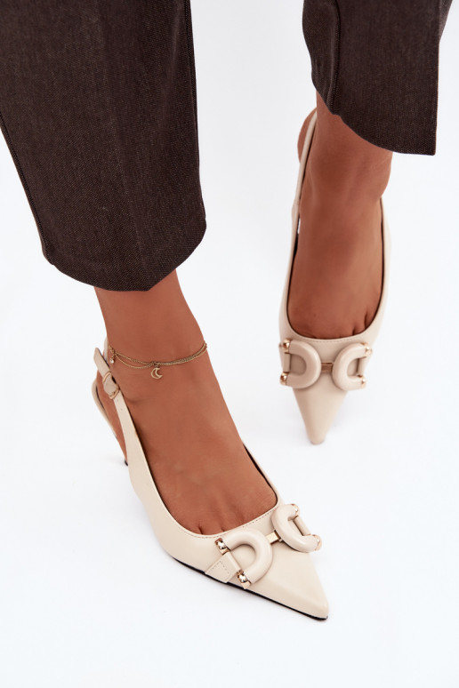 Pealistesandaalid kõrge jämeda kontsaga Koos Ornate Detalem Elevandiluu värvi Brienne