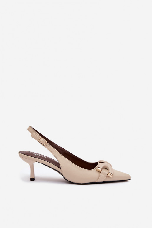 Pealistesandaalid kõrge jämeda kontsaga Koos Ornate Detalem Elevandiluu värvi Brienne