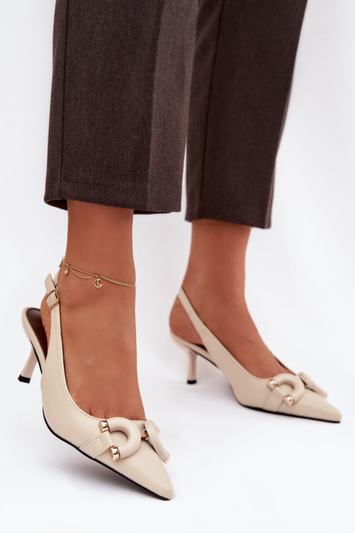 Pealistesandaalid kõrge jämeda kontsaga Koos Ornate Detalem Elevandiluu värvi Brienne