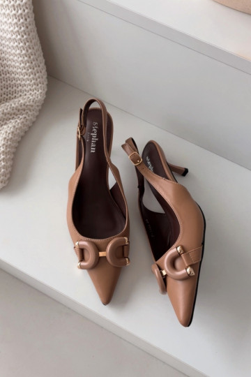 Pealistesandaalid kõrge jämeda kontsaga Koos Ornate Detalem pruunid värvi Brienne 2