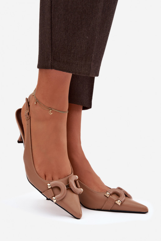 Pealistesandaalid kõrge jämeda kontsaga Koos Ornate Detalem pruunid värvi Brienne