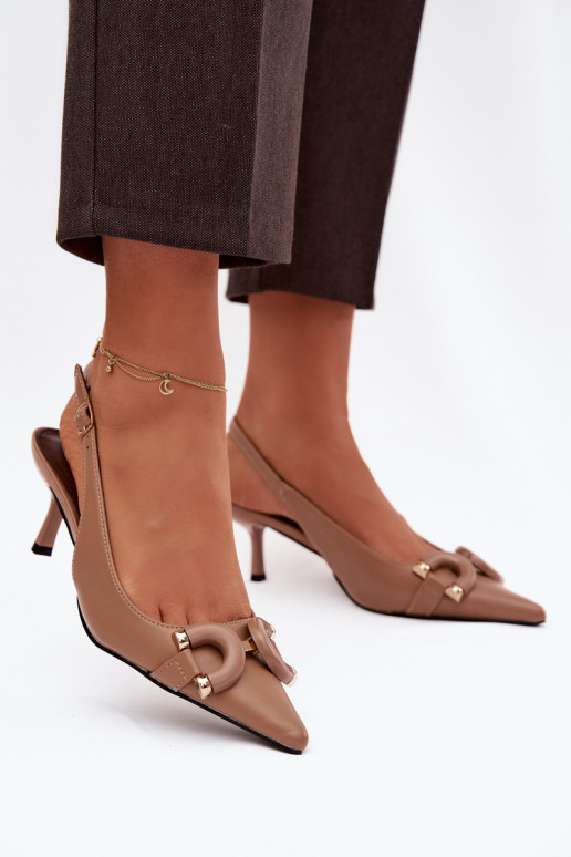 Pealistesandaalid kõrge jämeda kontsaga Koos Ornate Detalem pruunid värvi Brienne