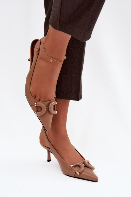 Pealistesandaalid kõrge jämeda kontsaga Koos Ornate Detalem pruunid värvi Brienne