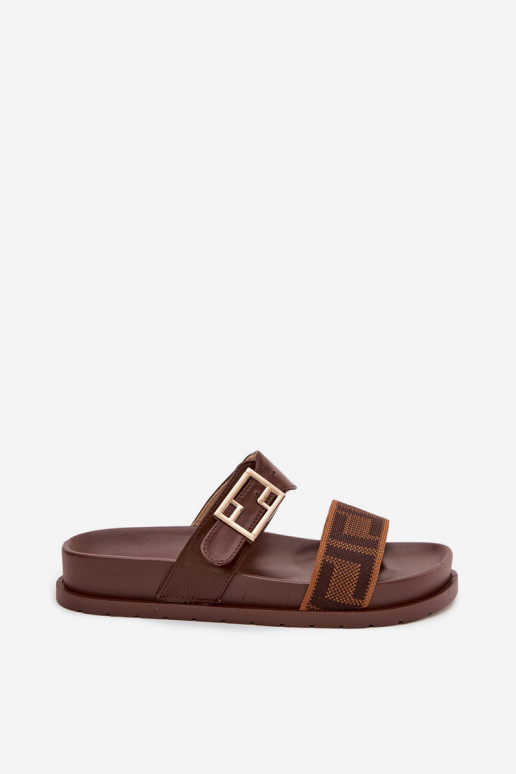 Naisten sussid kuldsete pandladega, pruuni värvi