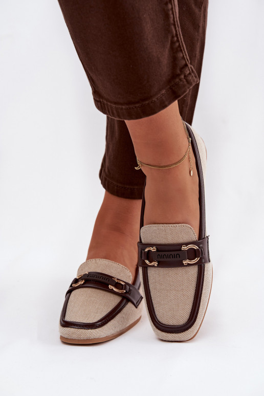 Mokassiinid Mokassiinid Pealiste omad Koos Ornate Element pruunid värvi-beeži värvi Evelora