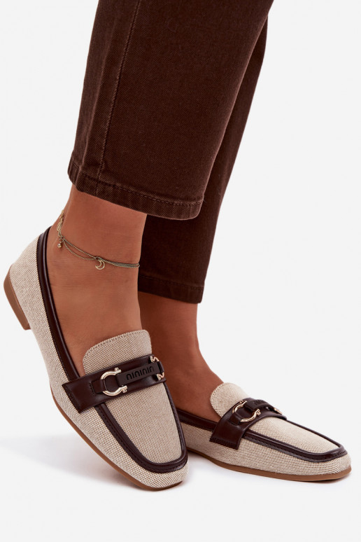 Mokassiinid Mokassiinid Pealiste omad Koos Ornate Element pruunid värvi-beeži värvi Evelora