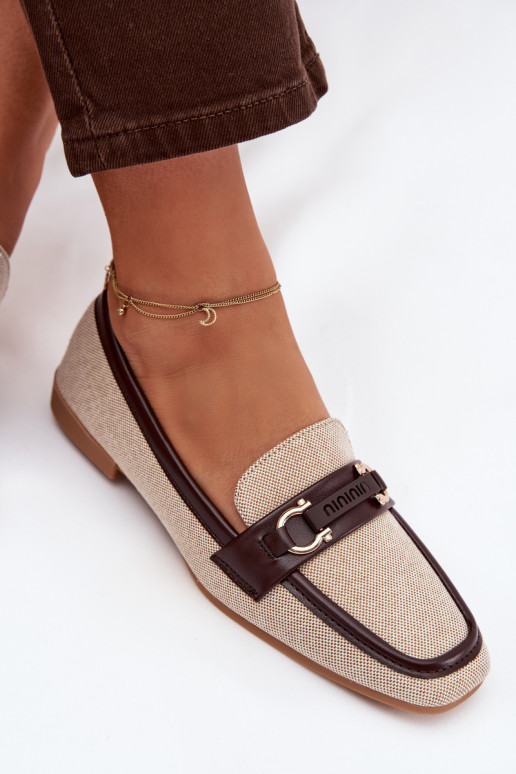 Mokassiinid Mokassiinid Pealiste omad Koos Ornate Element pruunid värvi-beeži värvi Evelora