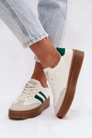Sneakers tüüpi jalanõud Pealiste omad platvormiga eko-nahast Valget-Rohelist värvi Elaraven