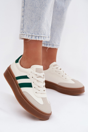 Sneakers tüüpi jalanõud Pealiste omad platvormiga eko-nahast Valget-Rohelist värvi Elaraven 2