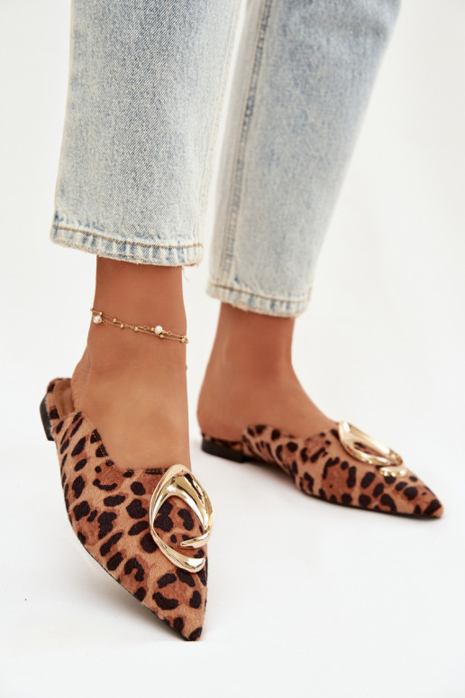 naiste plätud Mule Koos Ornate Kuldset värvim Detalem leopardimustriga Galvella