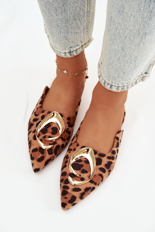 naiste plätud Mule Koos Ornate Kuldset värvim Detalem leopardimustriga Galvella