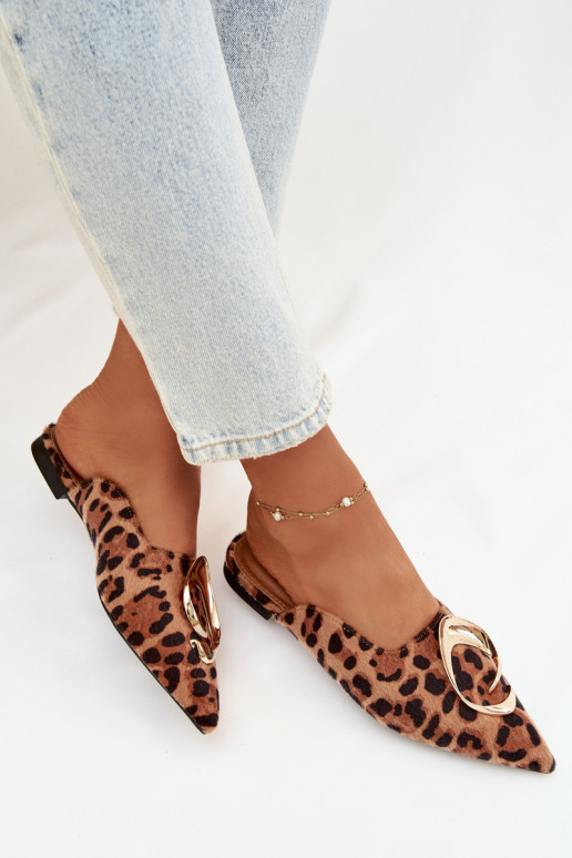 naiste plätud Mule Koos Ornate Kuldset värvim Detalem leopardimustriga Galvella