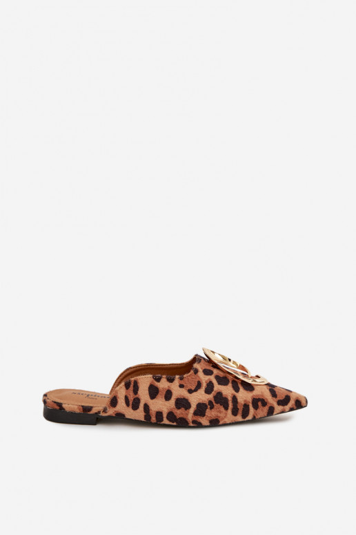 naiste plätud Mule Koos Ornate Kuldset värvim Detalem leopardimustriga Galvella